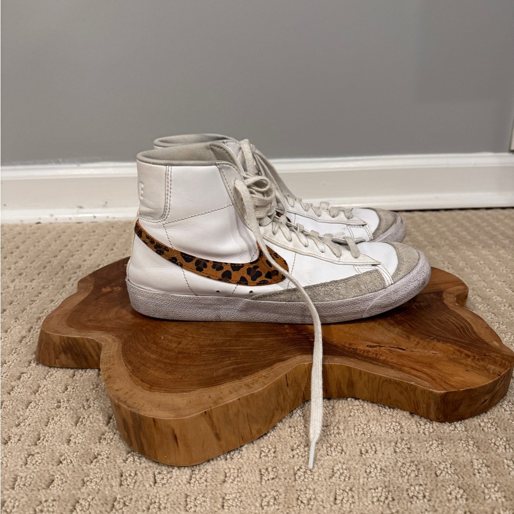 Nike Blazer High white leather with leopard print
